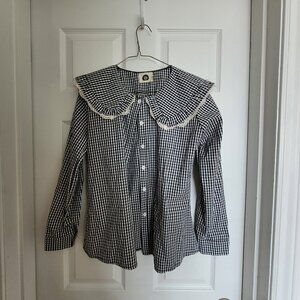 cute lolita vintage gingham blouse with round collar